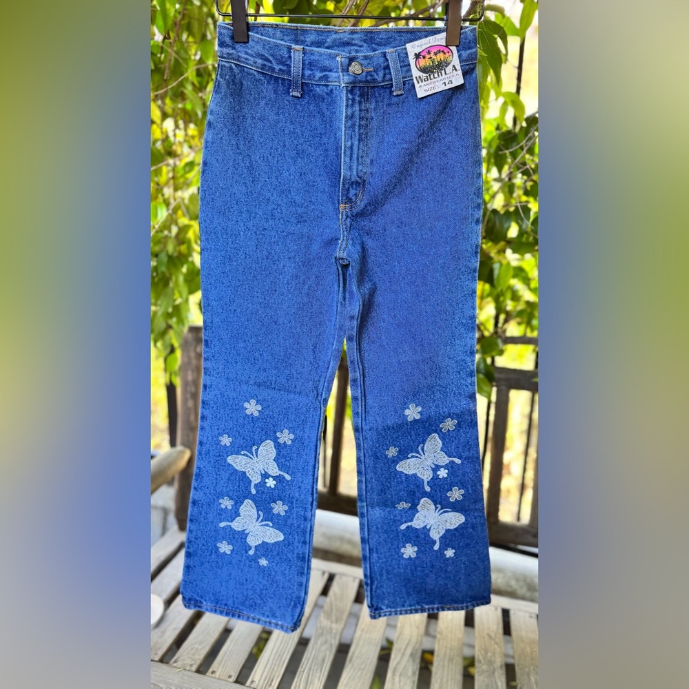 Vintage Watch L.A. Butterfly Embroidered Jeans - Girls Size 14 - Made in USA